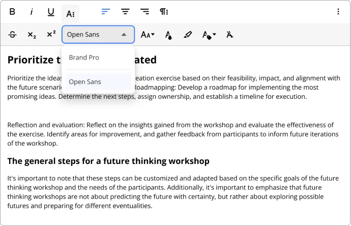 A restricted font applied to text in the template editor