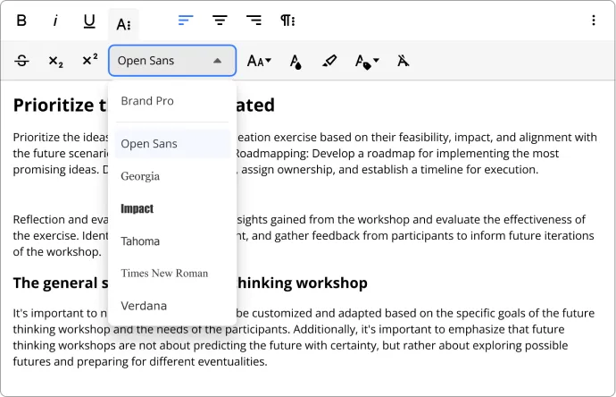The font menu restricted to a template's enabled fonts